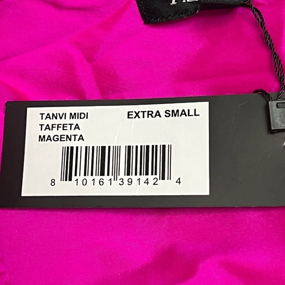 Azeeza Tanvi Midi Dress Hot Pink Taffeta Tiered Ruffle‎ Hem Spaghetti Strap XS - Picture 7 of 11